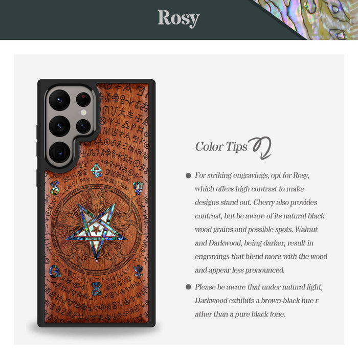 Whisper of the Abyss, Hand-Inlaid Wood & Mother of Pearl Case - Artisanal Cover for Samsung Galaxy