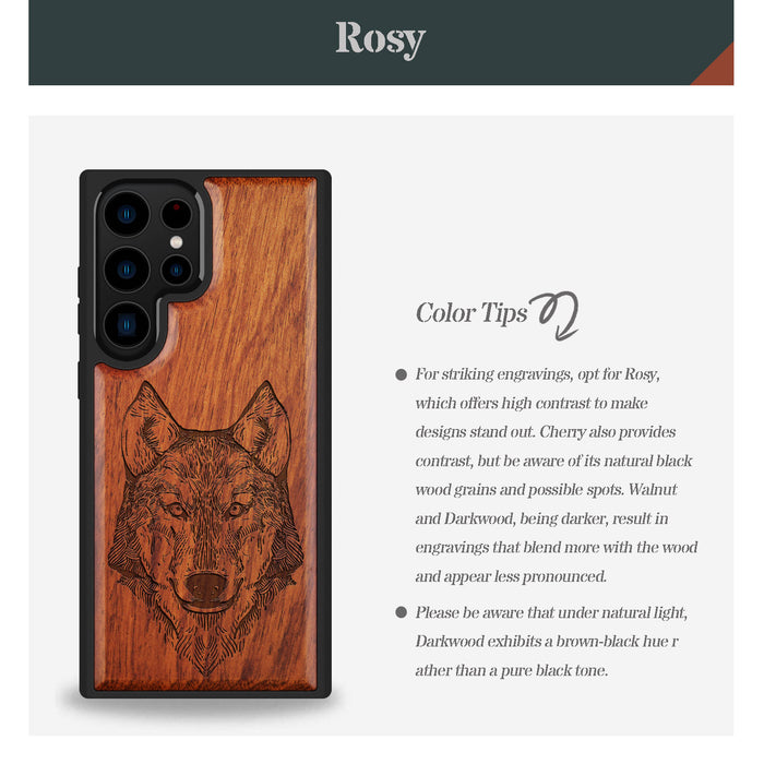 Realistic Wolf Linework Art, Classic Engraved Wood & TPU Case - Artisanal Cover for Samsung Galaxy