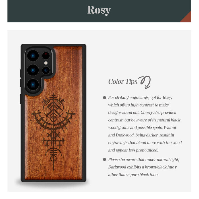 Vegvísir, Classic Engraved Wood & TPU Case - Artisanal Cover for Samsung Galaxy