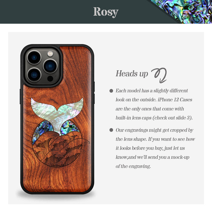 The Whale's Tail, Hand-Inlaid Wood & Mother of Pearl Case - Artisanal Cover for Apple iPhone