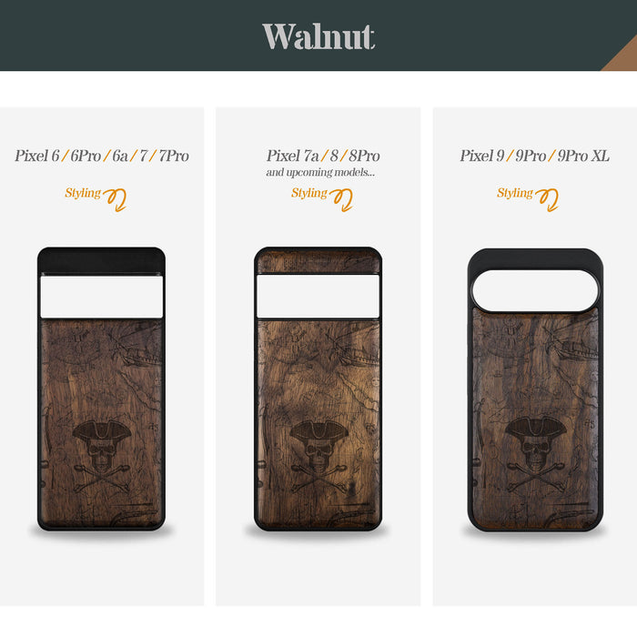 The Pirate's Legacy, Classic Engraved Wood & TPU Case - Artisanal Cover for Google Pixel