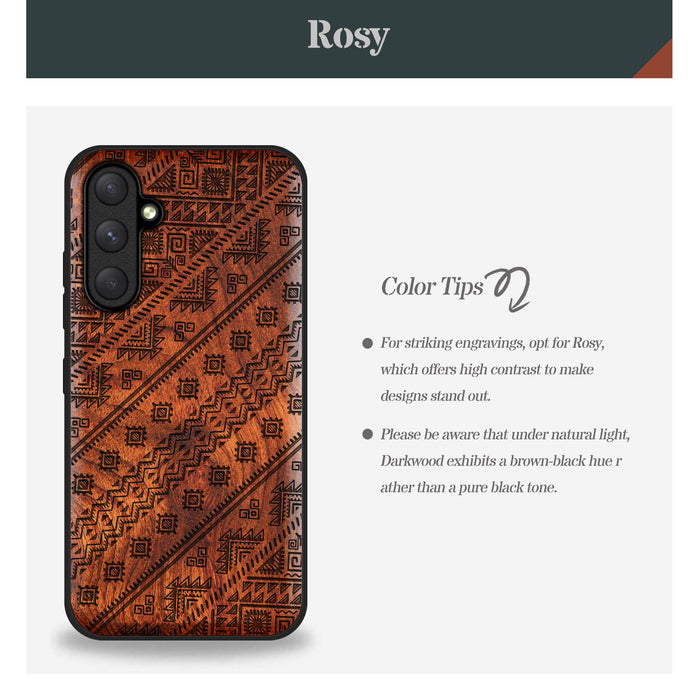 Aztec Geometric Harmony, Classic Engraved Wood & TPU Case - Artisanal Cover for Samsung Galaxy