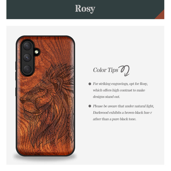 The Ornate Lion's Head, Classic Engraved Wood & TPU Case - Artisanal Cover for Samsung Galaxy