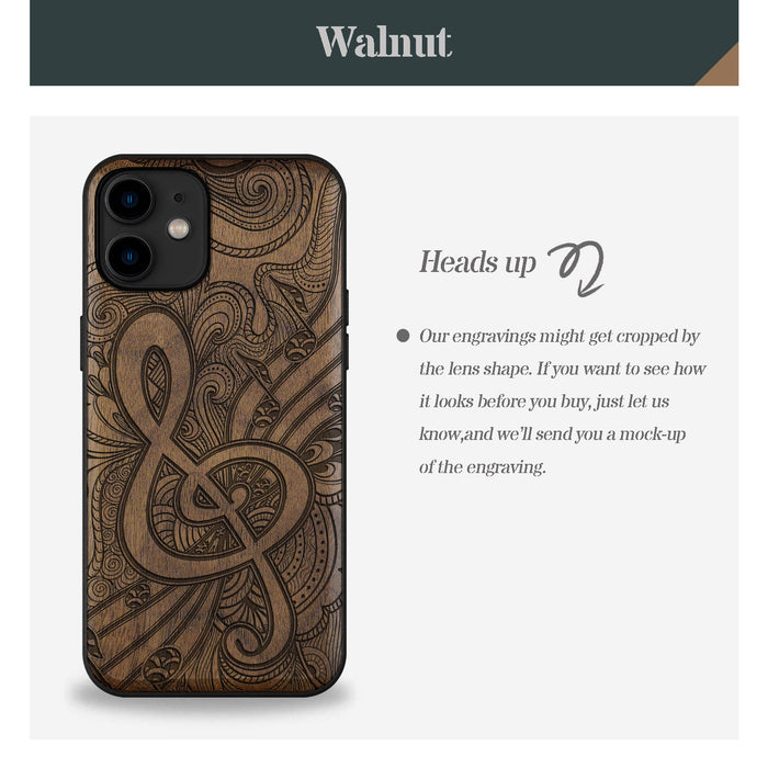 Zen Doodle Treble Clef, Classic Engraved Wood & TPU Case - Artisanal Cover for Apple iPhone