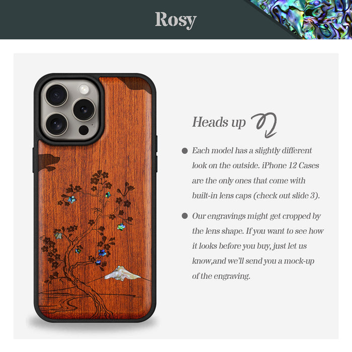 Cherry Blossom, Hand-Inlaid Wood & Mother of Pearl Case - Artisanal Cover for Apple iPhone