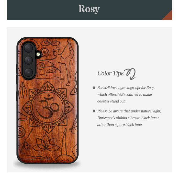 The Yoga Essence, Classic Engraved Wood & TPU Case - Artisanal Cover for Samsung Galaxy