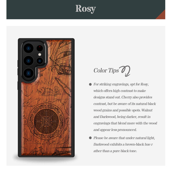 Viking Shield Amidst Maritime Treasures, Classic Engraved Wood & TPU Case - Artisanal Cover for Samsung Galaxy