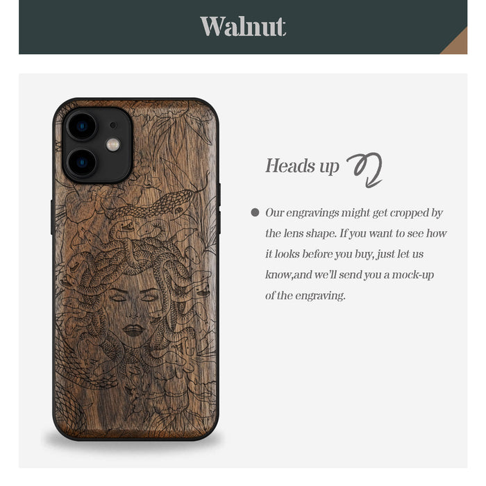 The Medusa Enigma, Classic Engraved Wood & TPU Case - Artisanal Cover for Apple iPhone