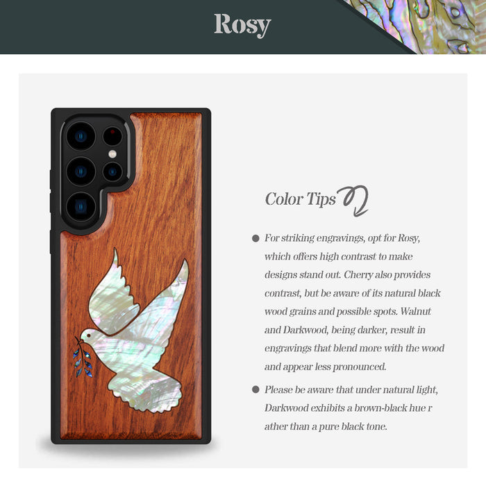 The Dove with Olive Branch, Hand-Inlaid Wood & Mother of Pearl Case - Artisanal Cover for Samsung Galaxy