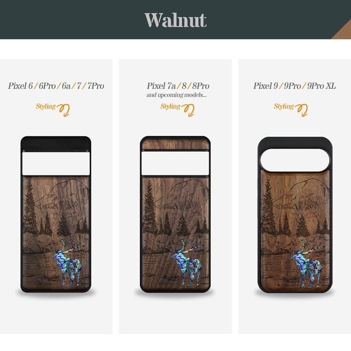 An Enthralling Natural Landscape Illustration, Hand-Inlaid Wood & Mother of Pearl Case - Artisanal Cover for Google Pixel