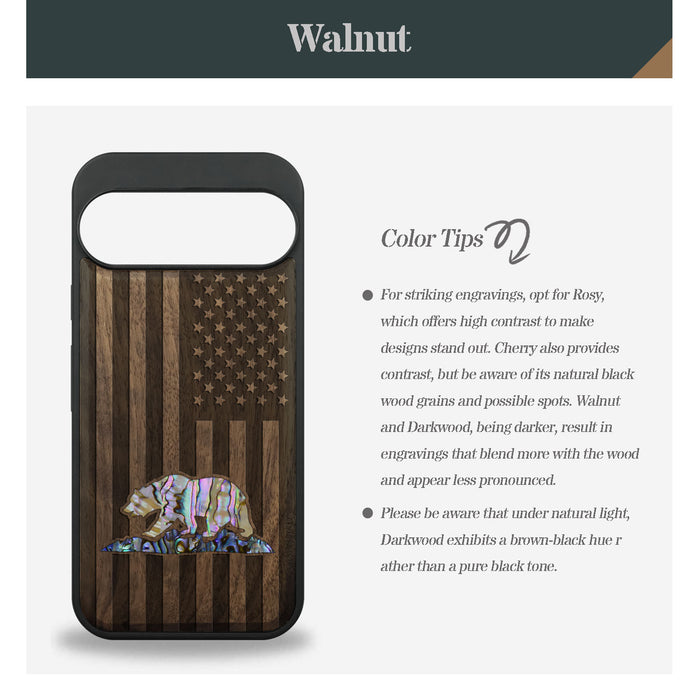 The Grizzly of the Golden State, Hand-Inlaid Wood & Mother of Pearl Case - Artisanal Cover for Google Pixel