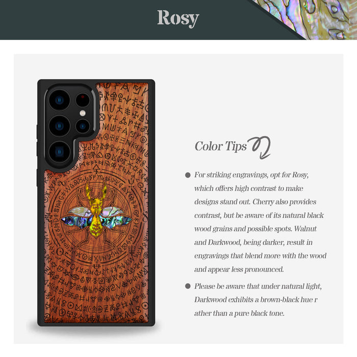 Mystical Armor, Hand-Inlaid Wood & Mother of Pearl Case - Artisanal Cover for Samsung Galaxy