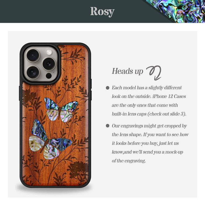 A Dance of Nature, Hand-Inlaid Wood & Mother of Pearl Case - Artisanal Cover for Apple iPhone