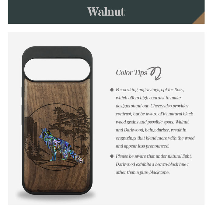 A Journey Through the Forest, Hand-Inlaid Wood & Mother of Pearl Case - Artisanal Cover for Google Pixel