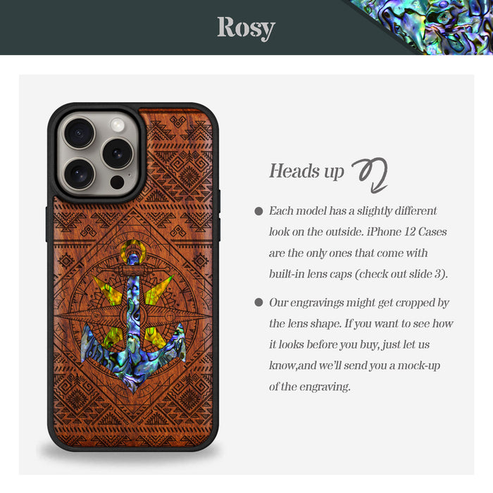 Voyage Intrigue, Hand-Inlaid Wood & Mother of Pearl Case - Artisanal Cover for Apple iPhone