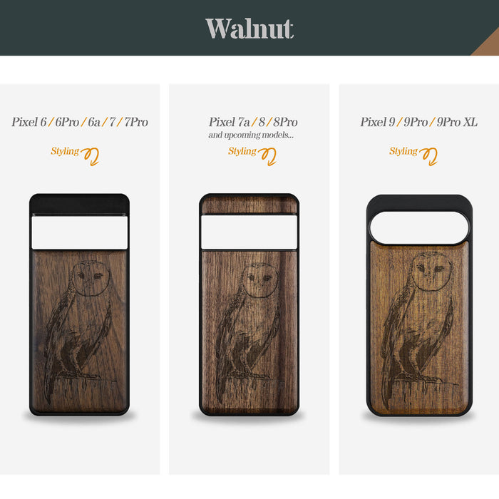 The Majestic Barn Owl, Classic Engraved Wood & TPU Case - Artisanal Cover for Google Pixel