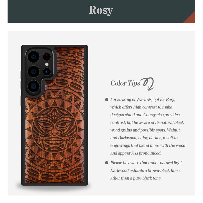 Maori Moko Mandala, Classic Engraved Wood & TPU Case - Artisanal Cover for Samsung Galaxy