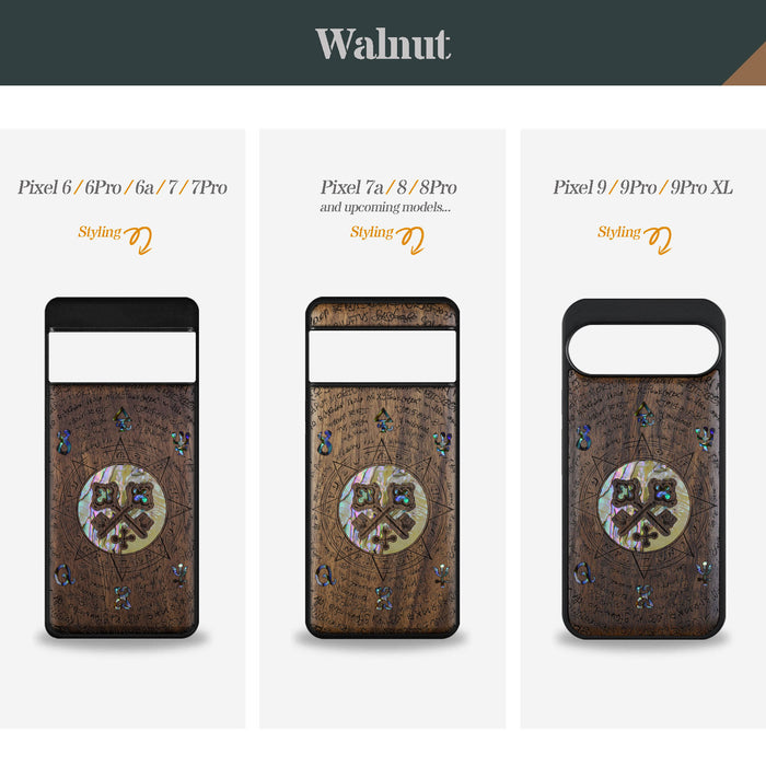 A Heraldic Enigma, Hand-Inlaid Wood & Mother of Pearl Case - Artisanal Cover for Google Pixel