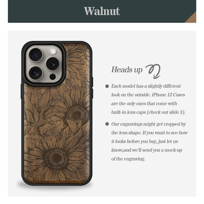 The Helianthus Sketch, Classic Engraved Wood & TPU Case - Artisanal Cover for Apple iPhone