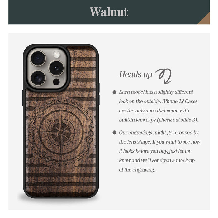 Charting the Course, Classic Engraved Wood & TPU Case - Artisanal Cover for Apple iPhone