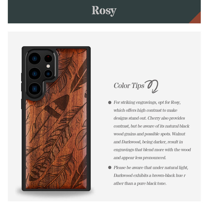 The Feathered Array, Classic Engraved Wood & TPU Case - Artisanal Cover for Samsung Galaxy