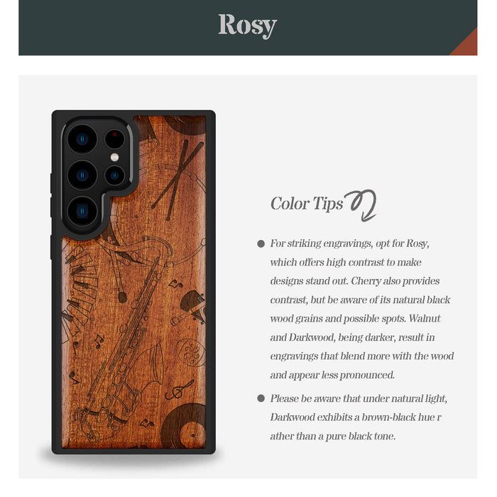 The Saxophone Serenade, Classic Engraved Wood & TPU Case - Artisanal Cover for Samsung Galaxy