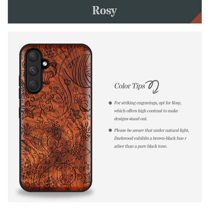 Seamless Linework of Oceanic Life, Classic Engraved Wood & TPU Case - Artisanal Cover for Samsung Galaxy