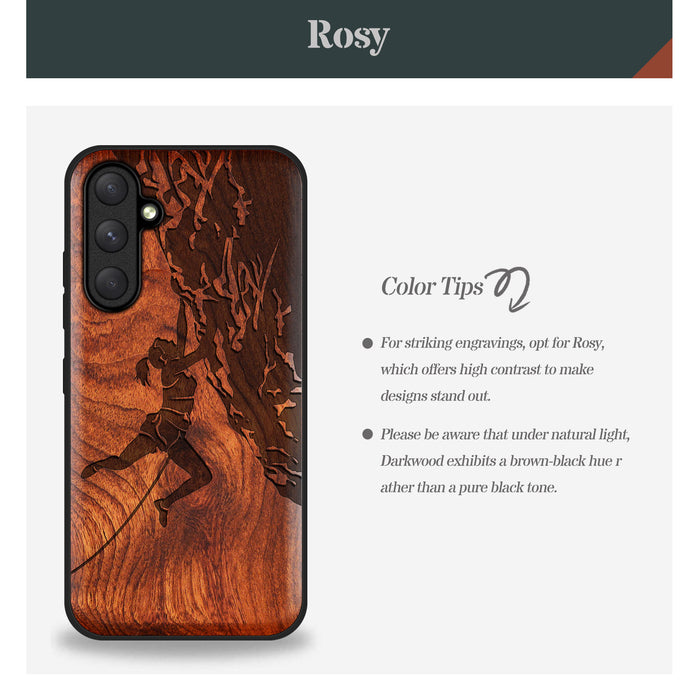 Woman Ascending the Cliff, Classic Engraved Wood & TPU Case - Artisanal Cover for Samsung Galaxy