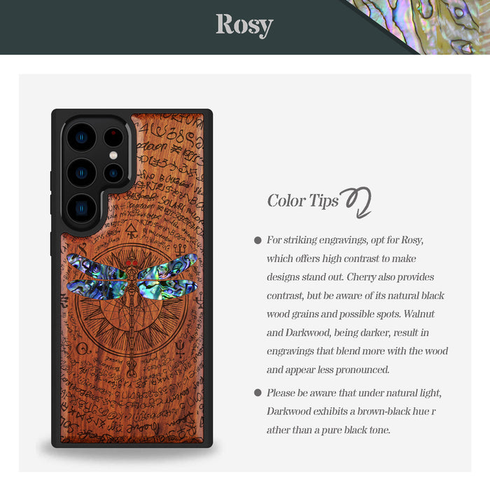 The Graceful Dragonfly, Hand-Inlaid Wood & Mother of Pearl Case - Artisanal Cover for Samsung Galaxy