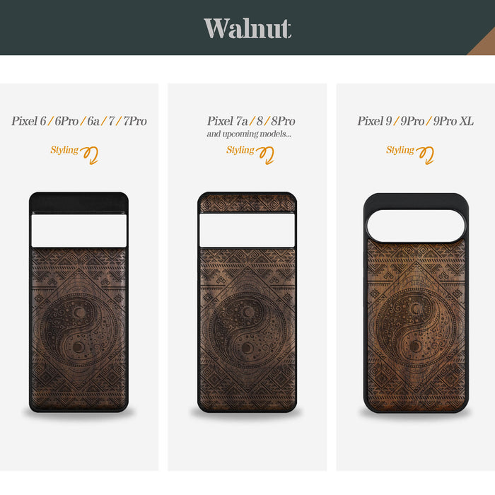 The Yin Yang Sun and Moon, Classic Engraved Wood & TPU Case - Artisanal Cover for Google Pixel