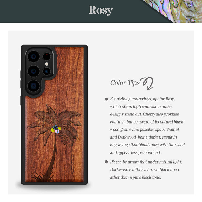 The Palm Tree, Hand-Inlaid Wood & Mother of Pearl Case - Artisanal Cover for Samsung Galaxy