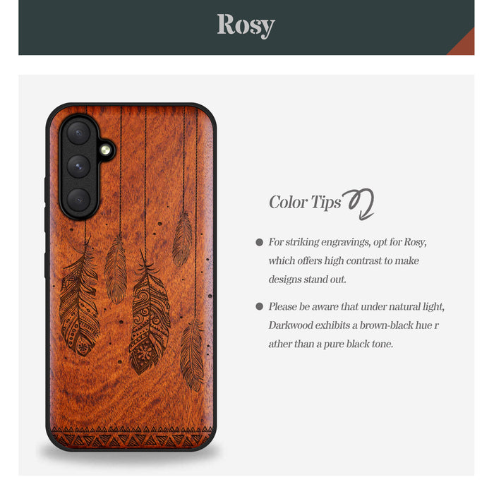 The Feathered Tapestry, Classic Engraved Wood & TPU Case - Artisanal Cover for Samsung Galaxy