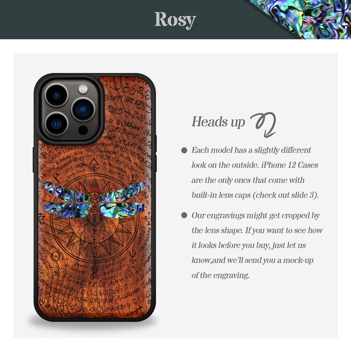 The Graceful Dragonfly, Hand-Inlaid Wood & Mother of Pearl Case - Artisanal Cover for Apple iPhone