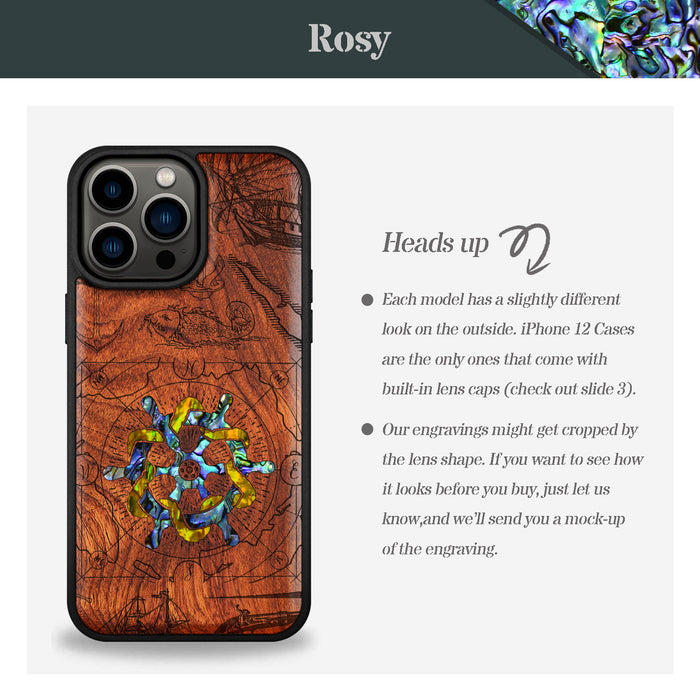 Journey of the Mariner, Hand-Inlaid Wood & Mother of Pearl Case - Artisanal Cover for Apple iPhone