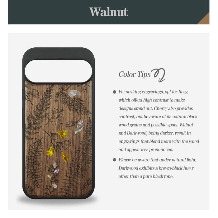 Enchanted Florals, Hand-Inlaid Wood & Mother of Pearl Case - Artisanal Cover for Google Pixel