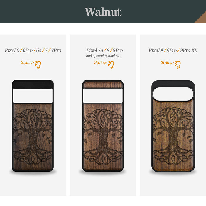 The Celtic Tree of Life, Classic Engraved Wood & TPU Case - Artisanal Cover for Google Pixel