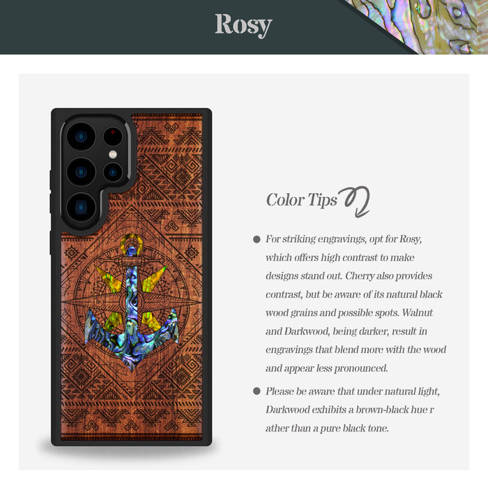 Voyage Intrigue, Hand-Inlaid Wood & Mother of Pearl Case - Artisanal Cover for Samsung Galaxy