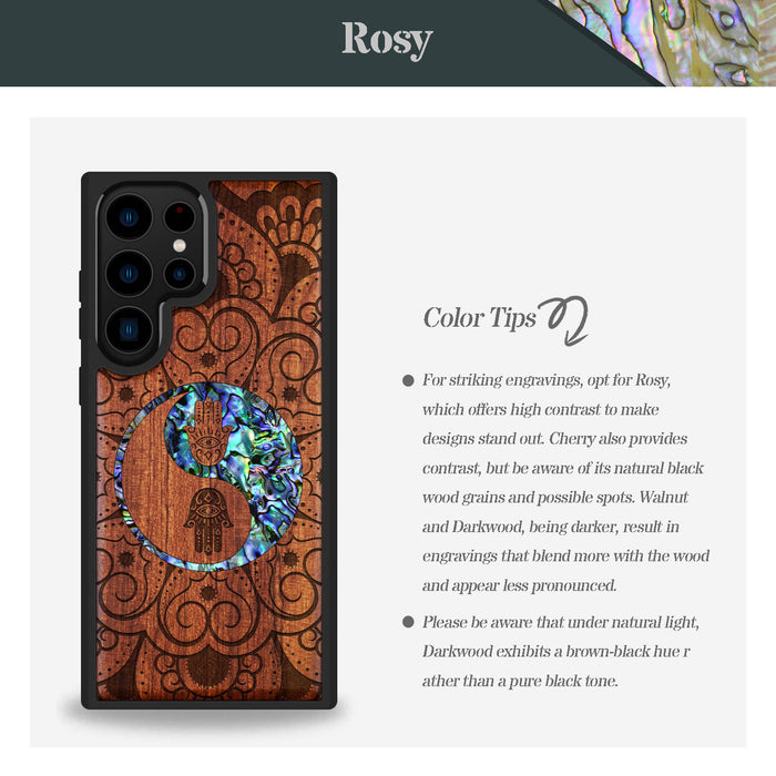 Tranquil Harmony Mandala, Hand-Inlaid Wood & Mother of Pearl Case - Artisanal Cover for Samsung Galaxy