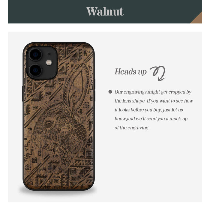 Zentangle Rabbit Amidst Geometry, Classic Engraved Wood & TPU Case - Artisanal Cover for Apple iPhone