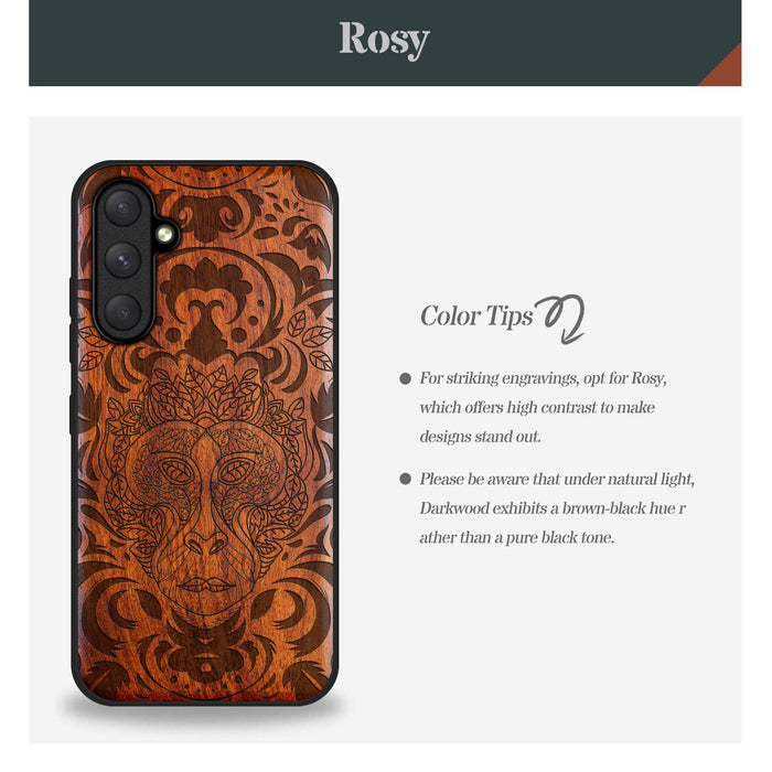 The Leafy Visage, Classic Engraved Wood & TPU Case - Artisanal Cover for Samsung Galaxy