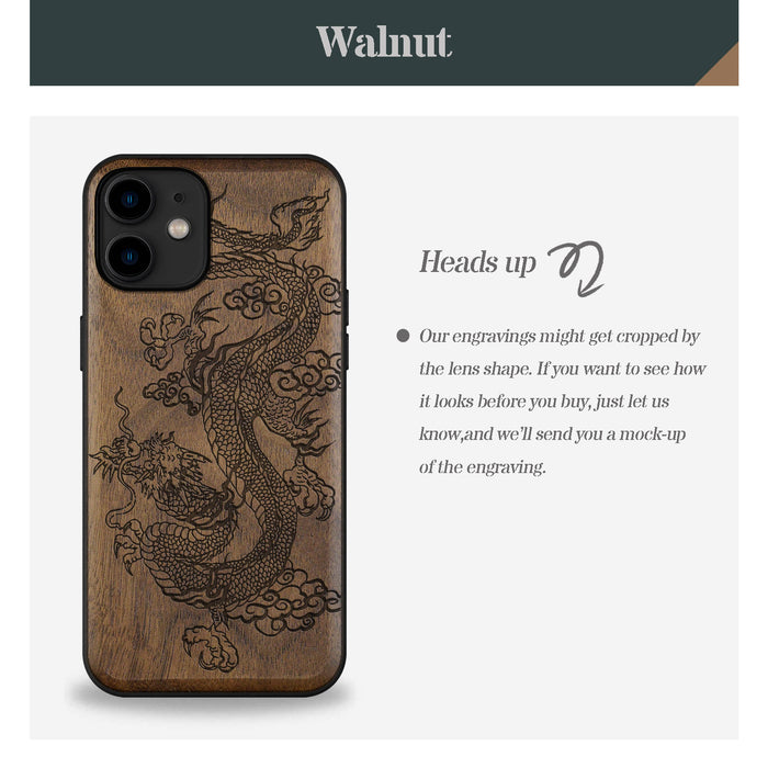 The Majestic Chinese Dragon, Classic Engraved Wood & TPU Case - Artisanal Cover for Apple iPhone