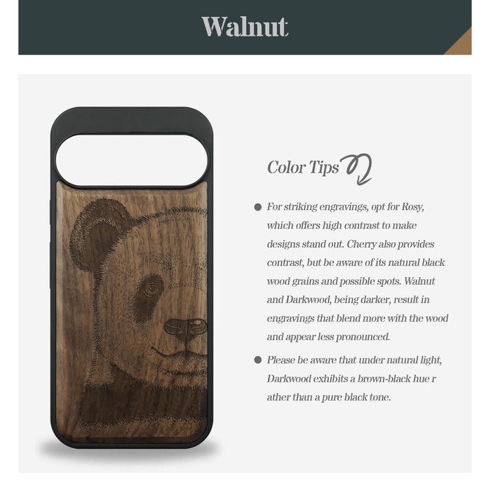 Panda Serenity, Classic Engraved Wood & TPU Case - Artisanal Cover for Google Pixel