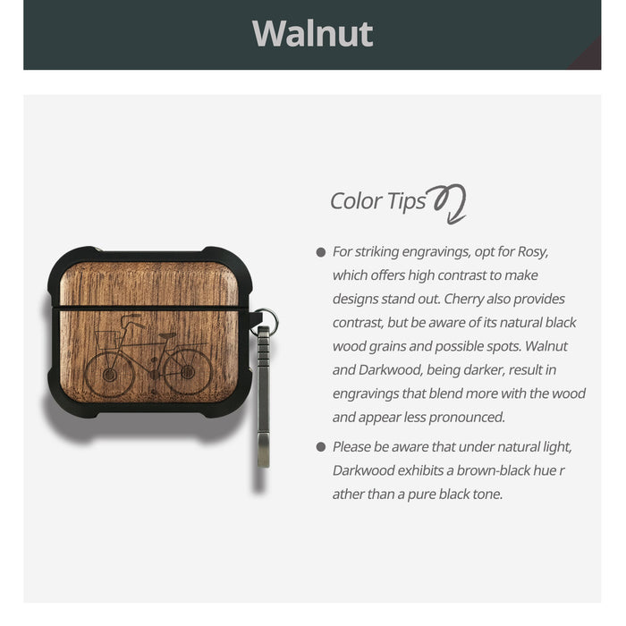 Classic Bicycle Silhouette - Wood Artisan Engraved & Shell Hand-Inlaid Cover - Artisanal Case for Apple AirPods (Titanium Quick Released Clasp)