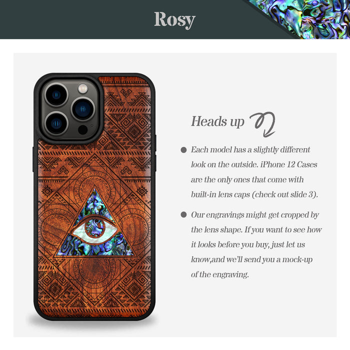 The All-Seeing Eye, Hand-Inlaid Wood & Mother of Pearl Case - Artisanal Cover for Apple iPhone