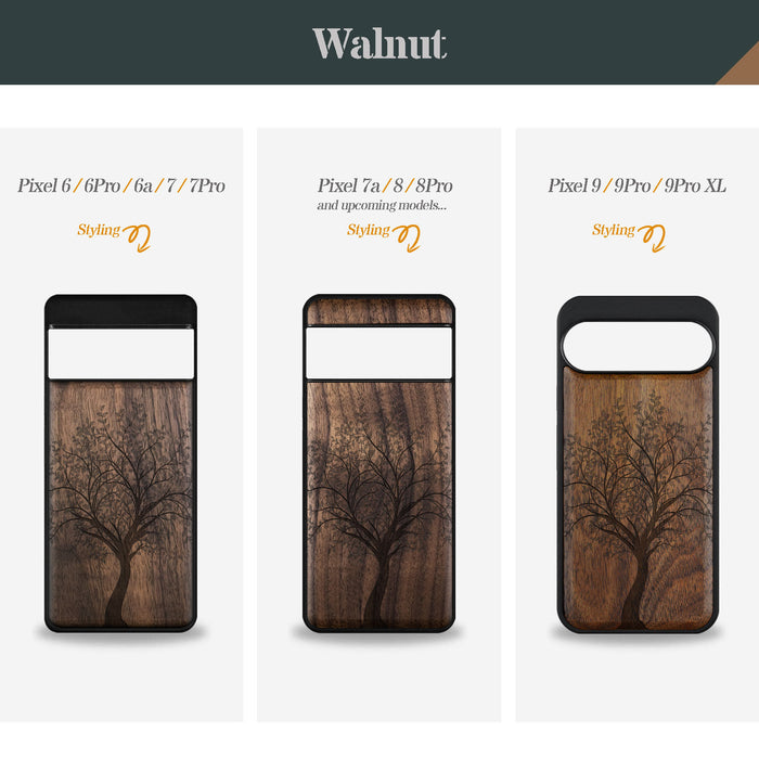 The Detailed Linework Tree of Life, Classic Engraved Wood & TPU Case - Artisanal Cover for Google Pixel