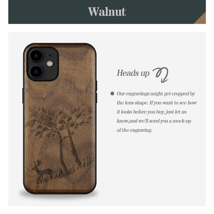 Lone Deer Amidst the Trees, Classic Engraved Wood & TPU Case - Artisanal Cover for Apple iPhone