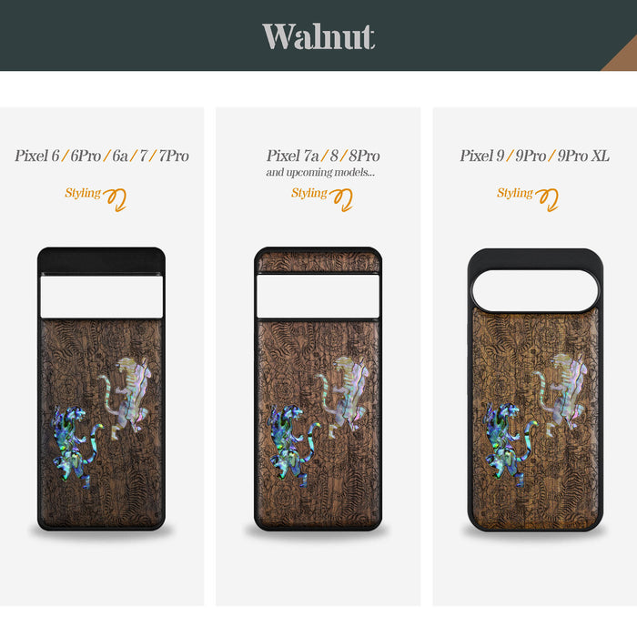 Tiger Amidst Flowers, Hand-Inlaid Wood & Mother of Pearl Case - Artisanal Cover for Google Pixel