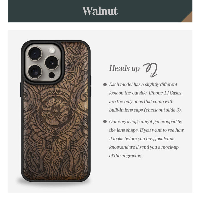 Futhark Letters, Classic Engraved Wood & TPU Case - Artisanal Cover for Apple iPhone