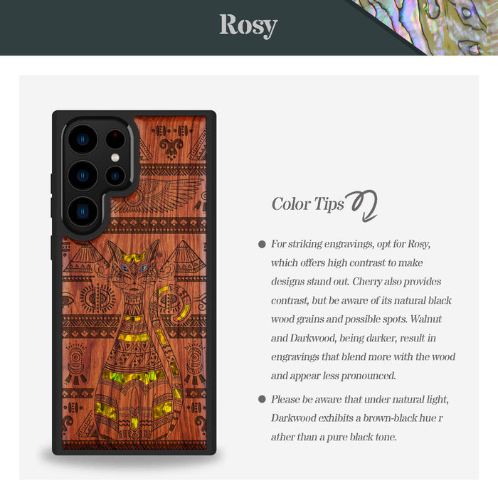 Eternal Watcher, Hand-Inlaid Wood & Mother of Pearl Case - Artisanal Cover for Samsung Galaxy