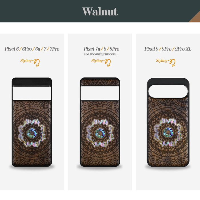 The Indian Floral Mandala, Hand-Inlaid Wood & Mother of Pearl Case - Artisanal Cover for Google Pixel